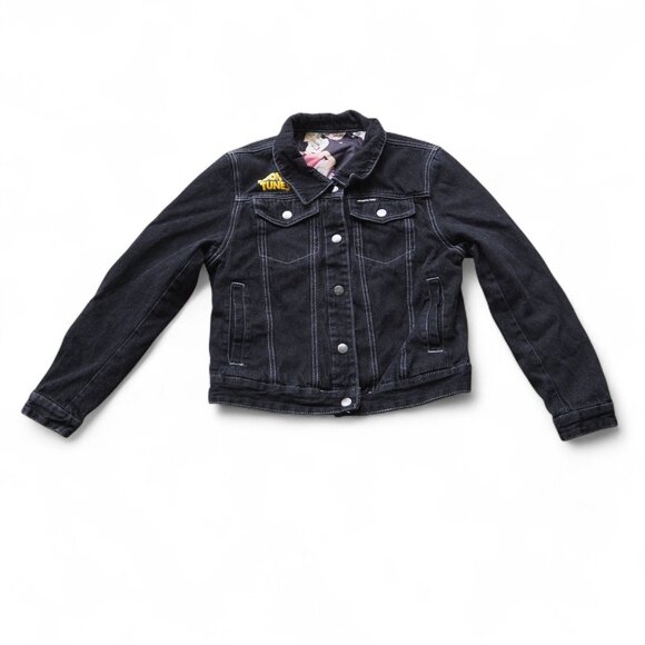 Members Only x Looney Tunes Reversible Denim Trucker Jacket Black Women's L - Picture 1 of 11
